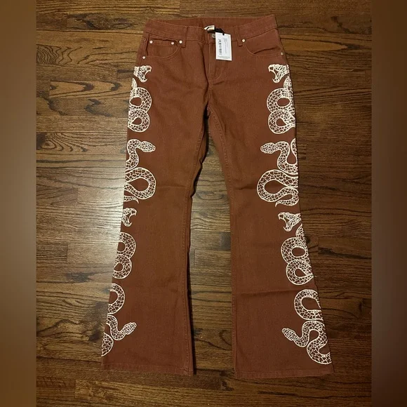 Brown Snake Print Women Jeans - Picture 2 of 4